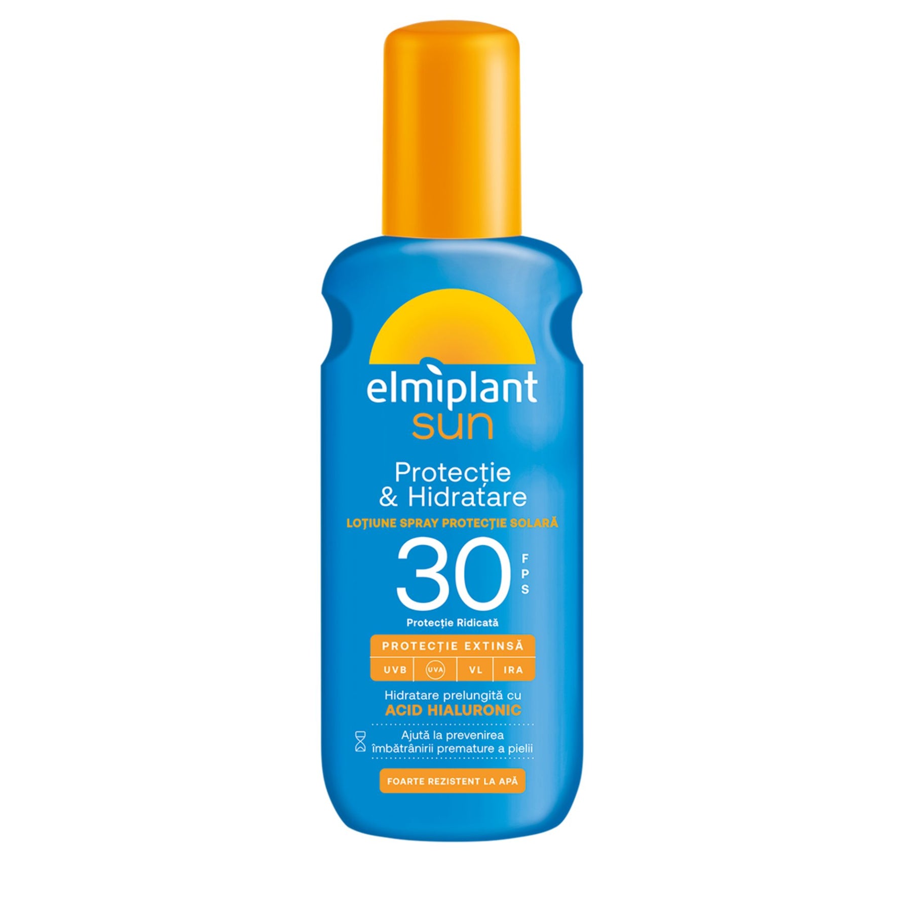 Crema de Soare, Lotiune Spray Pentru Protectie Solara, Elmiplant Sun, Protectie si Hidratare cu Acid Hialuronic, SPF