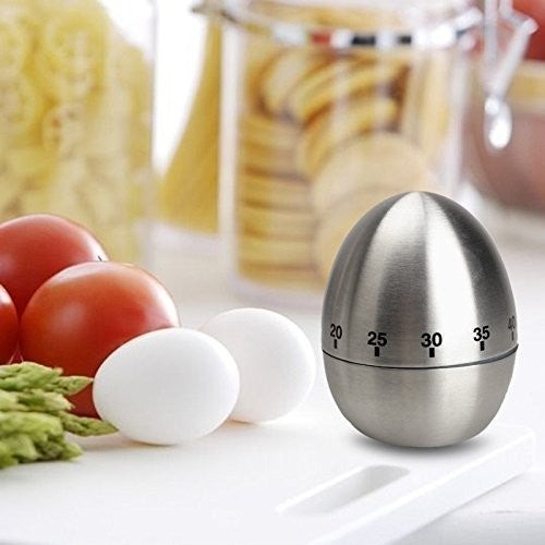 Cronometru de Bucatarie, Flippy, Mecanic, Forma de Ou, din Otel Inoxidabil, 60 min Timer, 8 x 6 cm, Argintiu