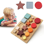 Jucarie Educativa, Flippy, +12 Luni, Tip Montessori, din Lemn si Silicon, Forme Geometrice Stivuibile, 15 Piese, 27 x