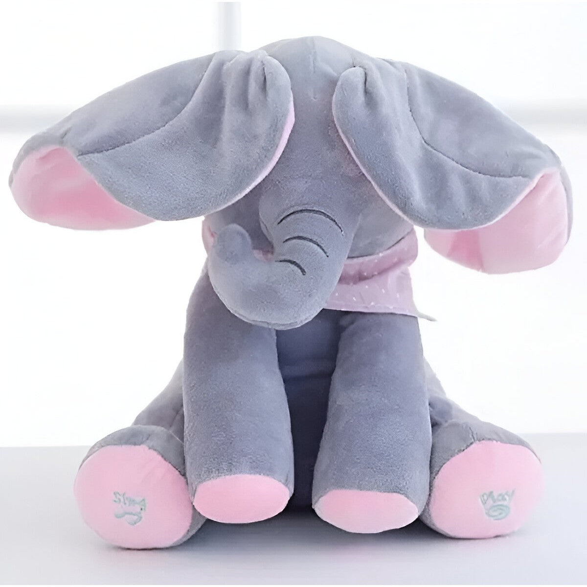 Jucarie Interactiva pentru Copii, Flippy, Elefantel Peek-a-boo, Muzica, Misca Urechile, Alimentare cu Baterii, 30 cm,