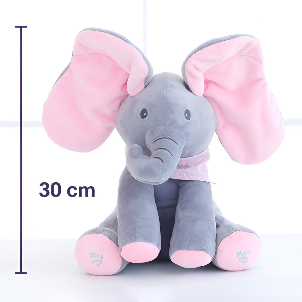 Jucarie Interactiva pentru Copii, Flippy, Elefantel Peek-a-boo, Muzica, Misca Urechile, Alimentare cu Baterii, 30 cm,