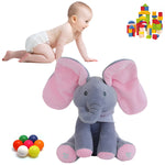 Jucarie Interactiva pentru Copii, Flippy, Elefantel Peek-a-boo, Muzica, Misca Urechile, Alimentare cu Baterii, 30 cm,