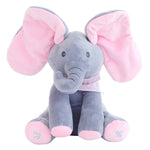 Jucarie Interactiva pentru Copii, Flippy, Elefantel Peek-a-boo, Muzica, Misca Urechile, Alimentare cu Baterii, 30 cm,