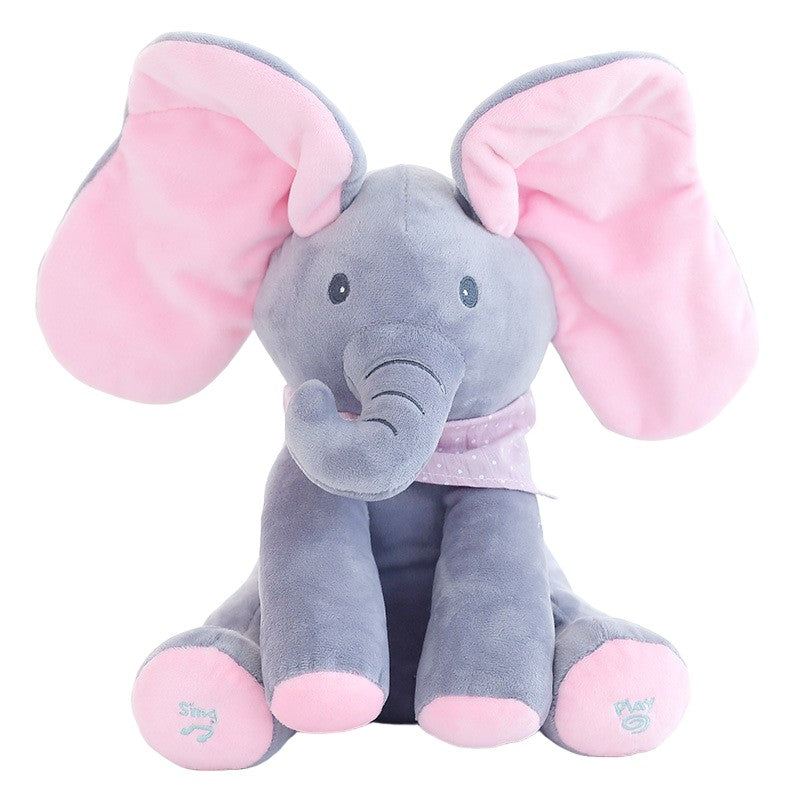 Jucarie Interactiva pentru Copii, Flippy, Elefantel Peek-a-boo, Muzica, Misca Urechile, Alimentare cu Baterii, 30 cm,