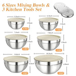 Set 6 Boluri pentru Mixare si Depozitare, Flippy, Inox Premium, Capace Ermetice, 3 Accesorii Razuire si Feliere,