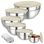 Set 6 Boluri pentru Mixare si Depozitare, Flippy, Inox Premium, Capace Ermetice, 3 Accesorii Razuire si Feliere,