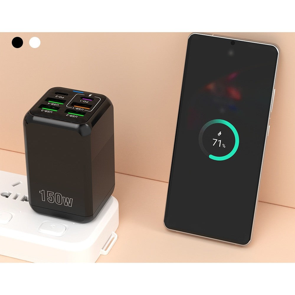 Incarcator Multifunctional, Flippy®, 6 Porturi (2 x PD Type C + 4 USB), 150 W, 5V, 2.4A, Incarcare Rapida, 4.4 x 4.4 x