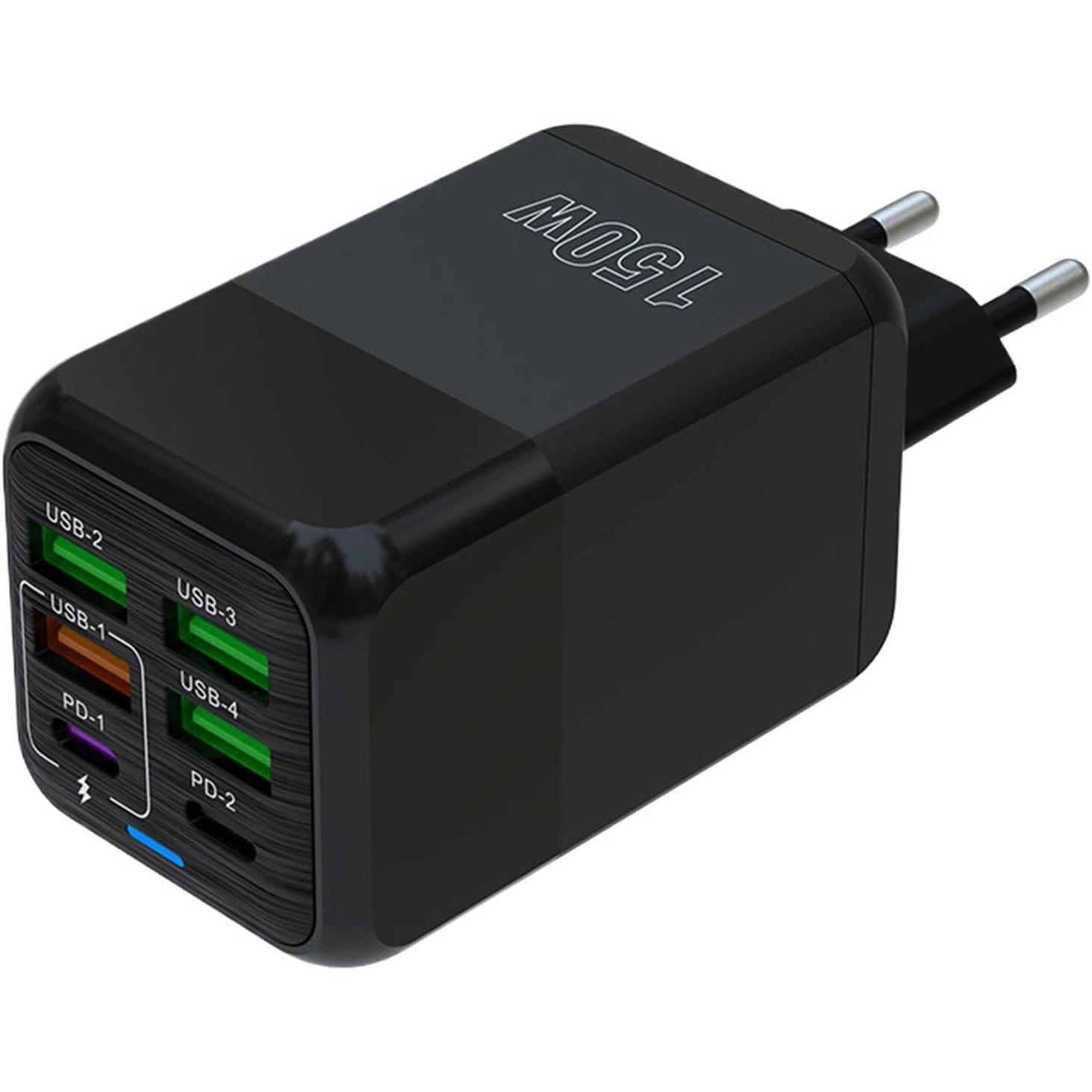 Incarcator Multifunctional, Flippy®, 6 Porturi (2 x PD Type C + 4 USB), 150 W, 5V, 2.4A, Incarcare Rapida, 4.4 x 4.4 x
