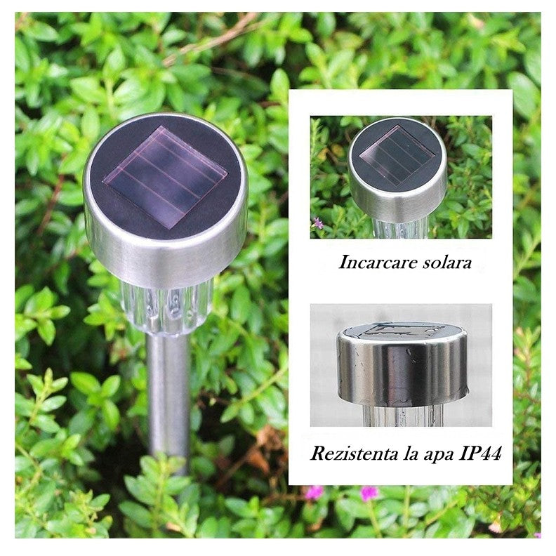 Lampa solara LED de Gradina, Flippy, Set 12 Bucati, Dispersor normal, putere 0.06W, Rezistenta IP 44, Lumina Alba Rece,