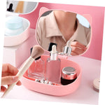 Cutie Organizatoare cu Oglinda, Flippy, 4 Compartimente, pentru Cosmetice si Accesorii, din ABS, 17x13x6 cm, Roz