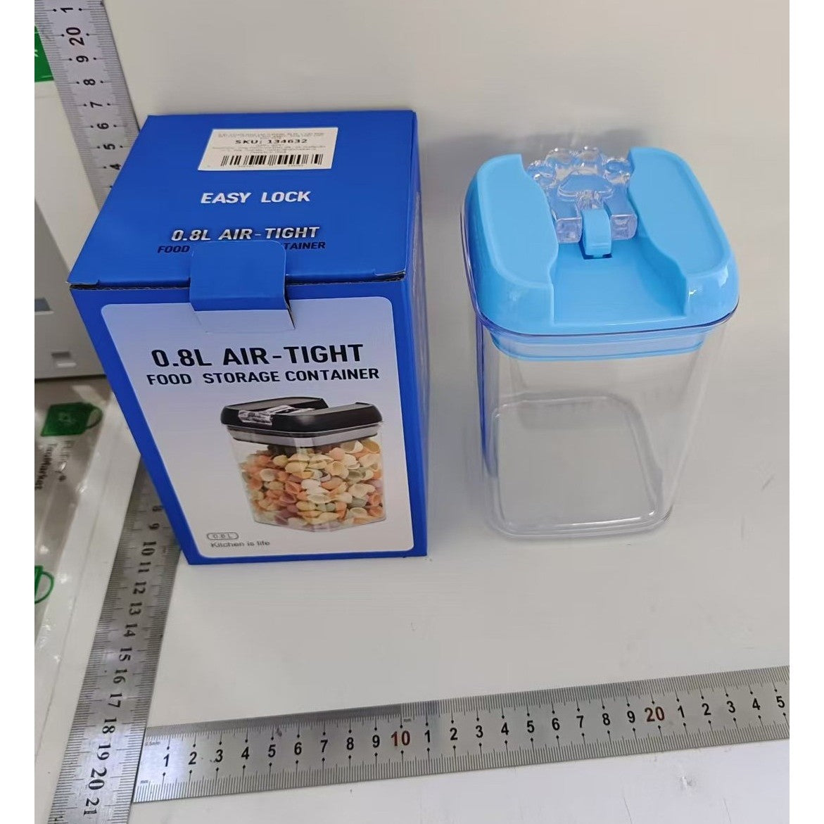 Cutie de Depozitare Alimente, Flippy, 0.8L, Capac Albastru, din PP+PET, Inchidere Ermetica, 10 x 10 x 15.5 cm,