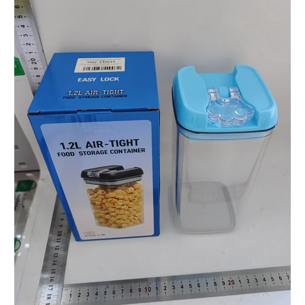 Cutie de Depozitare Alimente, Flippy, 1.2L, Capac Albastru, din PP+PET, Inchidere Ermetica, 10 x 10 x 20.5 cm,