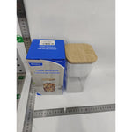 Cutie de Depozitare Alimente, Flippy, Cutie de tip Container, Cutie pentru Cereale, din Plastic, Capac din Bambuc, 10 x