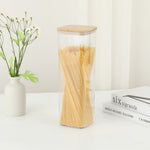 Cutie de Depozitare Alimente, Flippy, Cutie de tip Container, Cutie pentru Cereale, din Plastic, Capac din Bambuc, 10 x