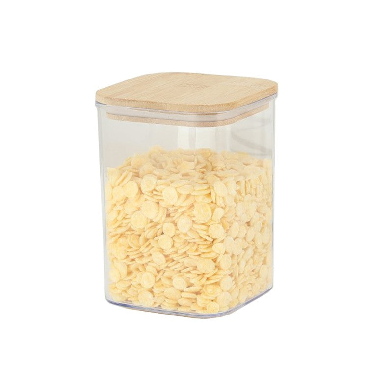 Cutie de Depozitare Alimente, Flippy, Cutie de tip Container, Cutie pentru Cereale, din Plastic, Capac din Bambuc, 10 x