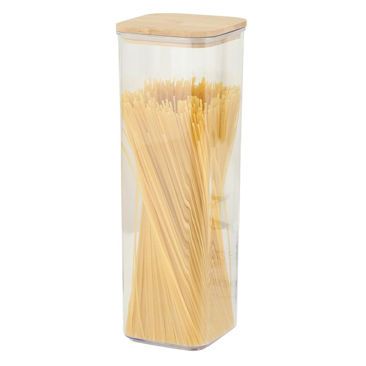 Cutie de Depozitare Alimente, Flippy, Cutie de tip Container, Cutie pentru Cereale, din Plastic, Capac din Bambuc, 10 x