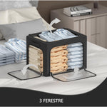 Cutie de Depozitare, Flippy, cu 3 Ferestre cu Fermoar Bidirectional, Cadru din Otel, Impermeabil, 38L, 42 x 30 x 30 cm,