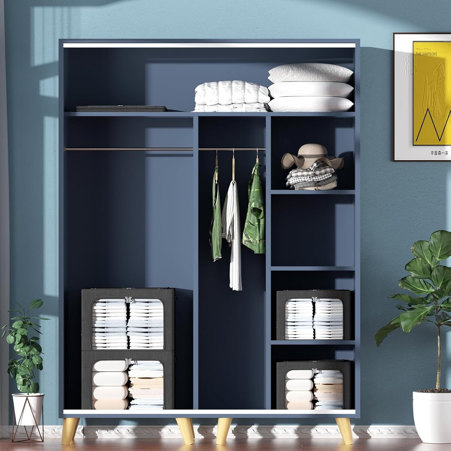 Cutie de Depozitare, Flippy, cu 3 Ferestre cu Fermoar Bidirectional, Cadru din Otel, Impermeabil, 38L, 42 x 30 x 30 cm,