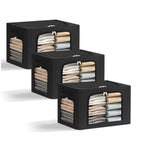 Cutie de Depozitare, Flippy, cu 3 Ferestre cu Fermoar Bidirectional, Cadru din Otel, Impermeabil, 38L, 42 x 30 x 30 cm,