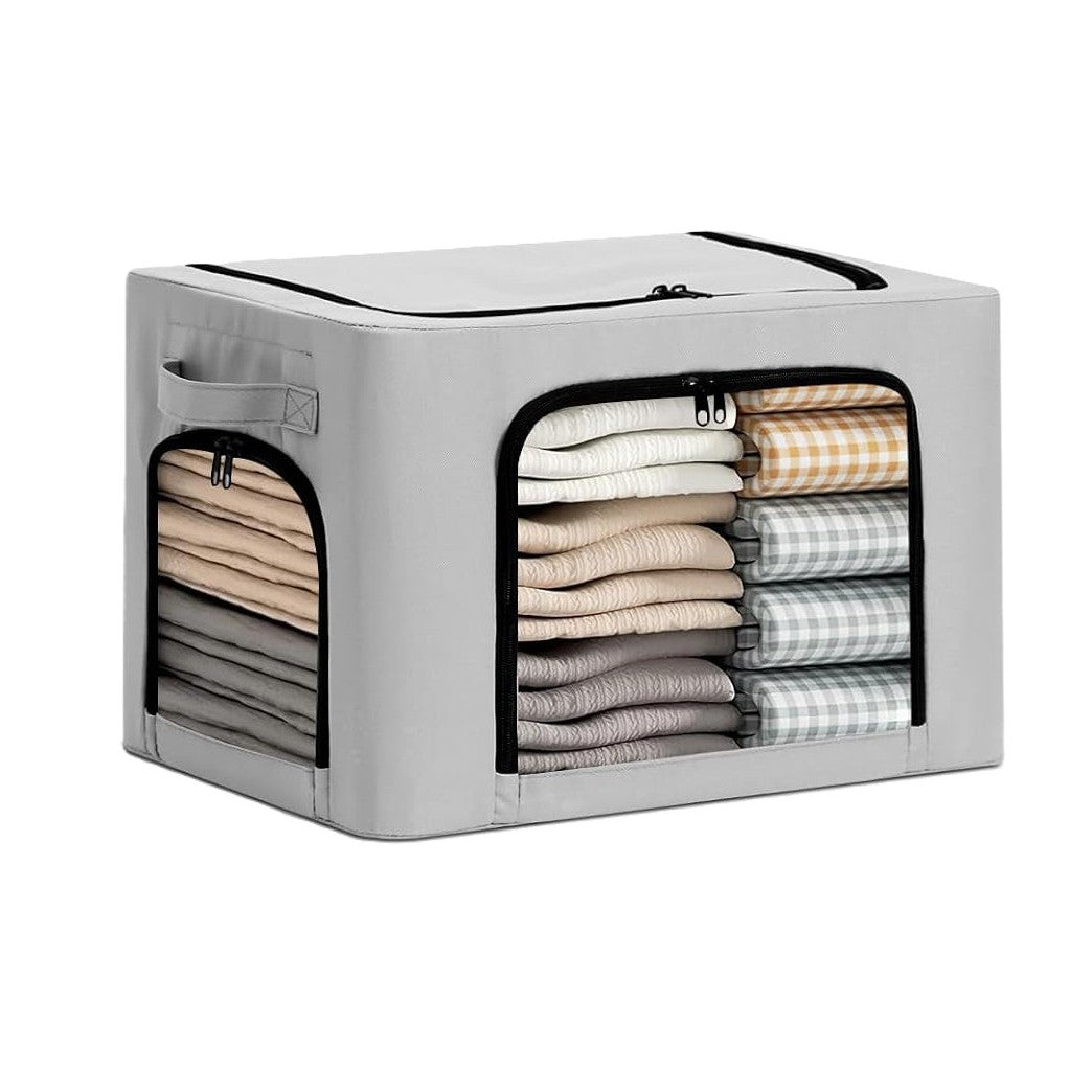 Cutie de Depozitare, Flippy, cu 3 Ferestre cu Fermoar Bidirectional, Cadru din Otel, Impermeabil, 38L, 42 x 30 x 30 cm,