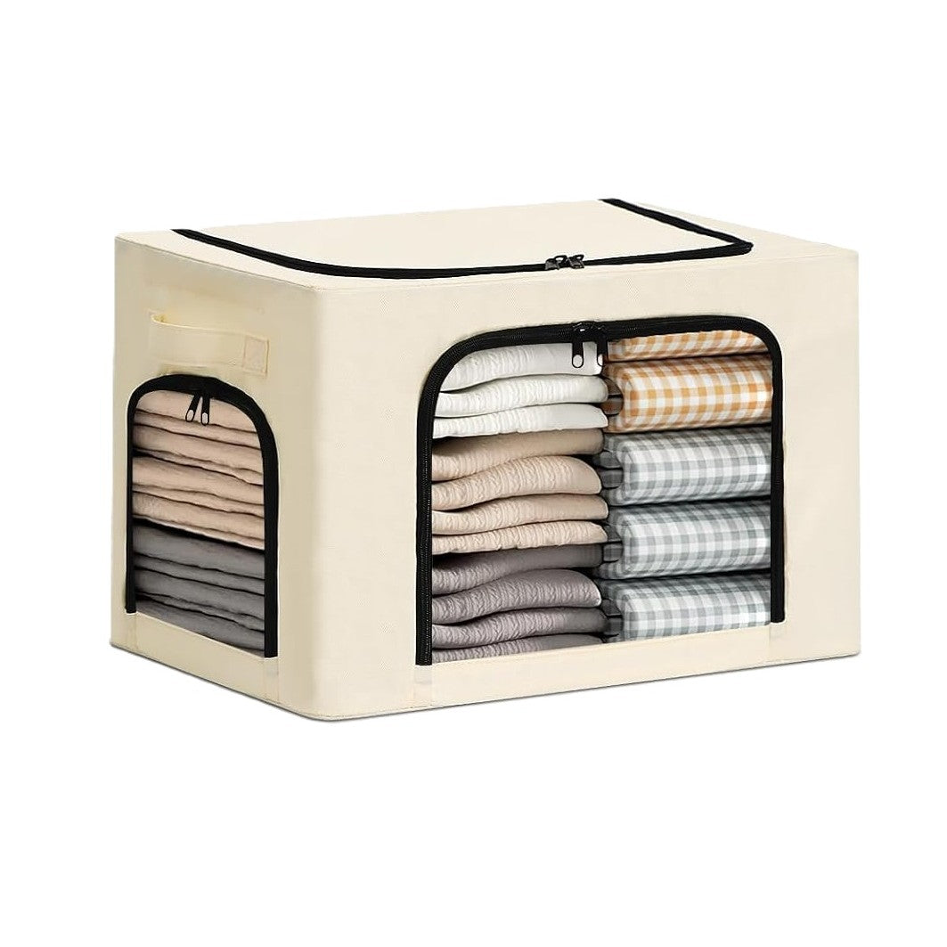 Cutie de Depozitare, Flippy, cu 3 Ferestre cu Fermoar Bidirectional, Cadru din Otel, Impermeabil, 38L, 42 x 30 x 30 cm,