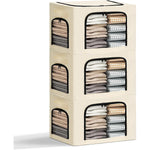 Cutie de Depozitare, Flippy, cu 3 Ferestre cu Fermoar Bidirectional, Cadru din Otel, Impermeabil, 38L, 42 x 30 x 30 cm,