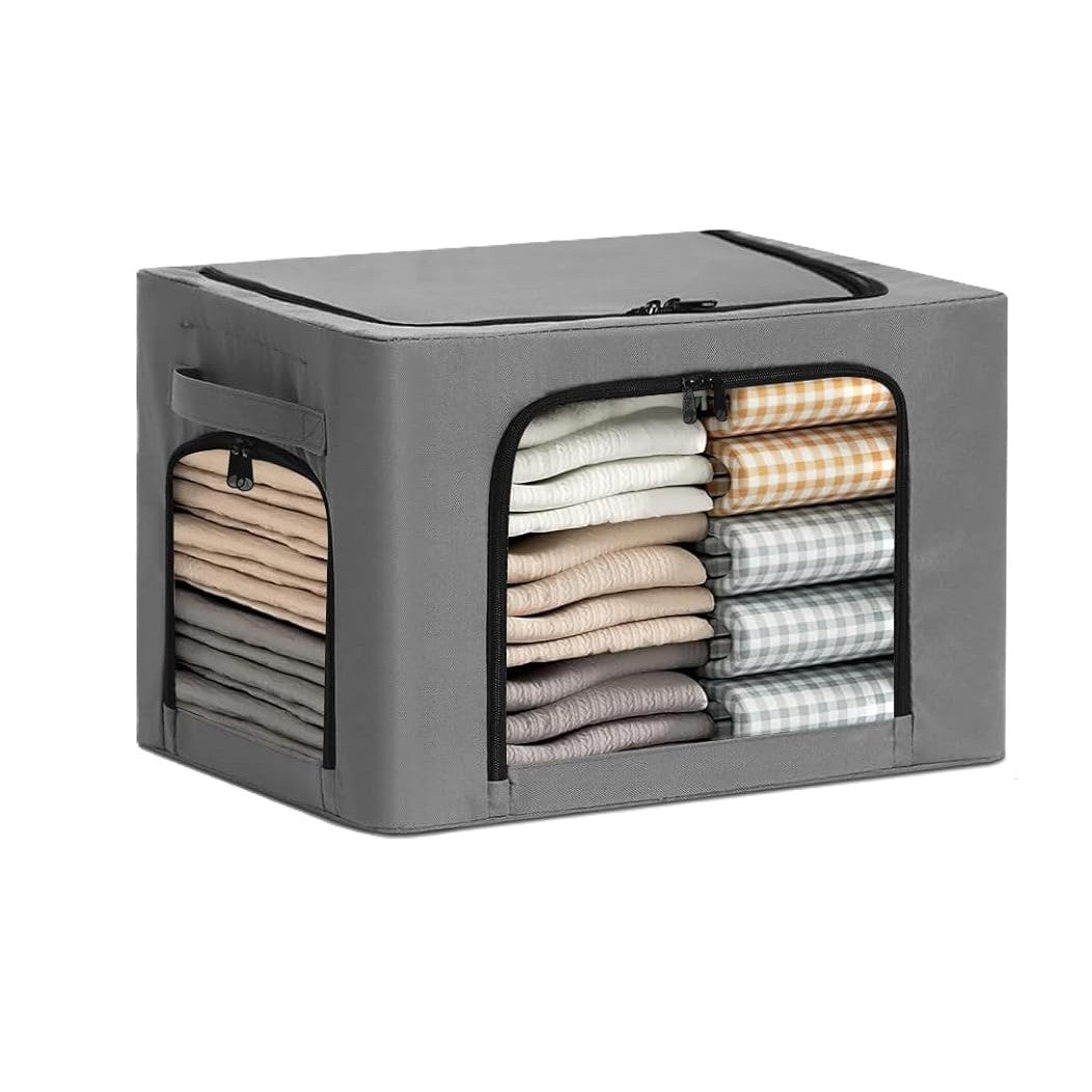 Cutie de Depozitare, Flippy, cu 3 Ferestre cu Fermoar Bidirectional, Cadru din Otel, Impermeabil, 38L, 42 x 30 x 30 cm,