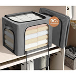 Cutie de Depozitare, Flippy, cu 3 Ferestre cu Fermoar Bidirectional, Cadru din Otel, Impermeabil, 38L, 42 x 30 x 30 cm,