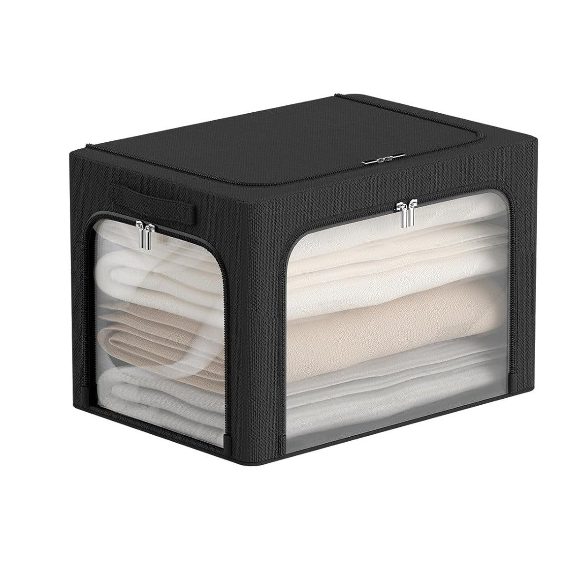Cutie de Depozitare, Flippy, cu 3 Ferestre cu Fermoar Bidirectional, Cadru din Otel, Impermeabil, 38L, 42 x 30 x 30 cm,