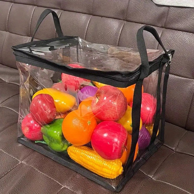 Cutie de Depozitare, Flippy, din PVC + Textil, Rezistenta la Apa, Geanta pentru Carti, 32x24x25 cm, Transparent-Negru