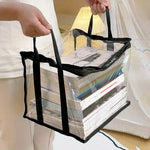 Cutie de Depozitare, Flippy, din PVC + Textil, Rezistenta la Apa, Geanta pentru Carti, 32x24x25 cm, Transparent-Negru