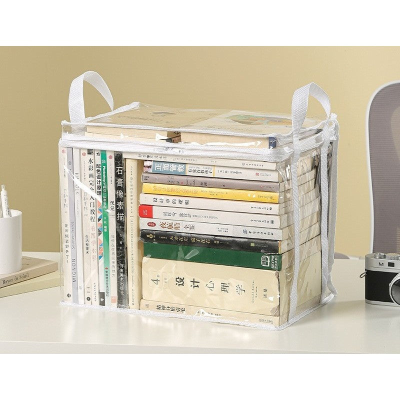 Cutie de Depozitare, Flippy, din PVC + Textil, Rezistenta la Apa, Geanta pentru Carti, 38x24x32 cm, Transparent-Alb