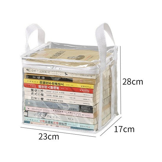 Cutie de Depozitare, Flippy, din PVC+Textil, Rezistenta la Apa, Geanta pentru Carti, 23x17x28 cm, Transparent-Alb