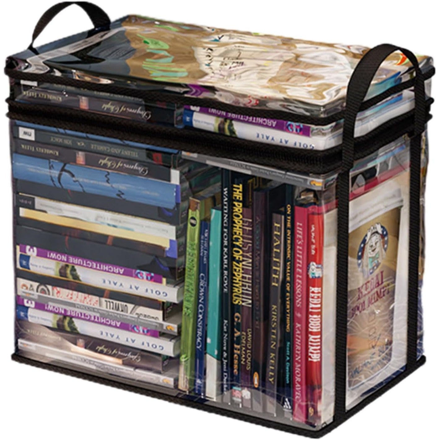 Cutie de Depozitare, Flippy, din PVC + Textil, Rezistenta la Apa, Geanta pentru Carti, 38x24x32 cm, Transparent-Negru