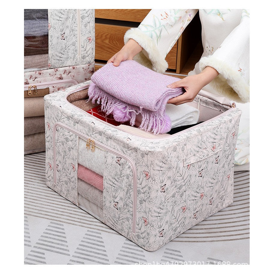 Cutie Depozitare, Flippy, 66L, din Material Textil, 50 x 40 x 33 cm, pentru Haine si Lenjerii, Model Fluturasi, Bej