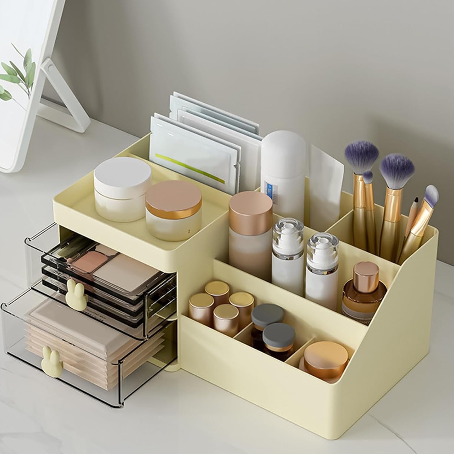 Cutie de Depozitare pentru Birou, Flippy, Pentru Makeup, Papetarie, Organizator Cosmetice, 2 Sertare si Compartimente