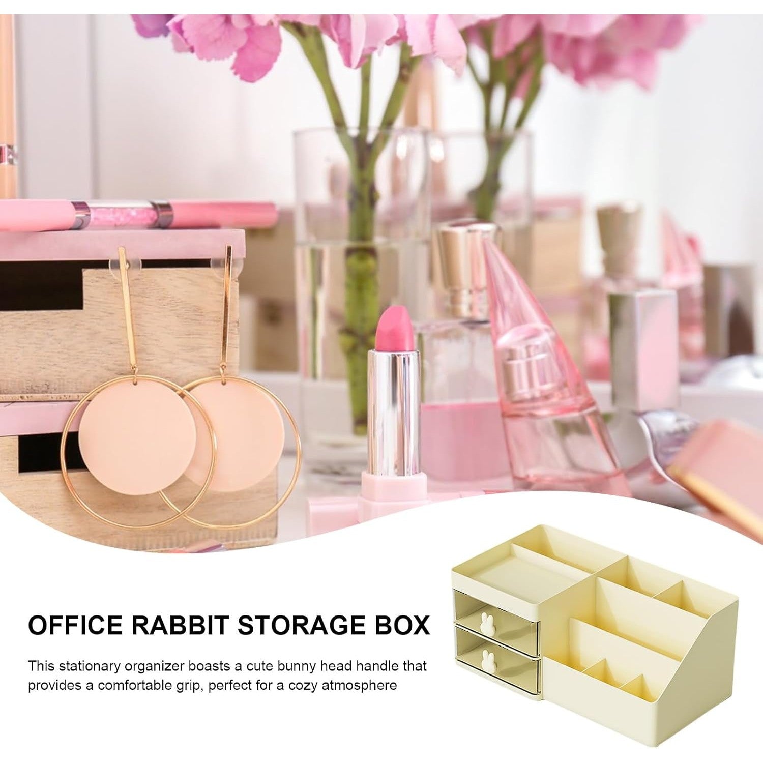 Cutie de Depozitare pentru Birou, Flippy, Pentru Makeup, Papetarie, Organizator Cosmetice, 2 Sertare si Compartimente