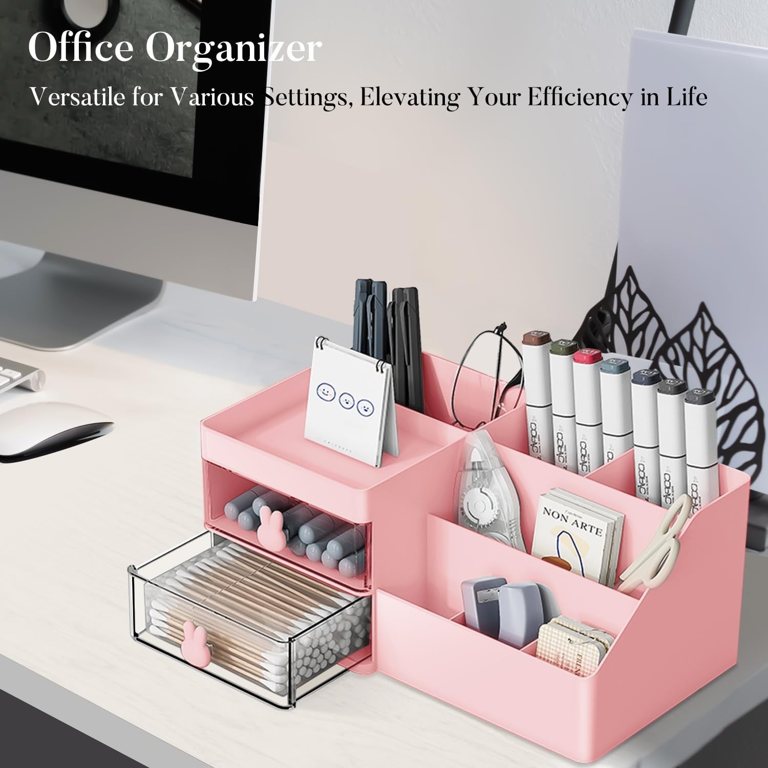 Cutie de Depozitare pentru Birou, Flippy, Pentru Makeup, Papetarie, Organizator Cosmetice, 2 Sertare si Compartimente