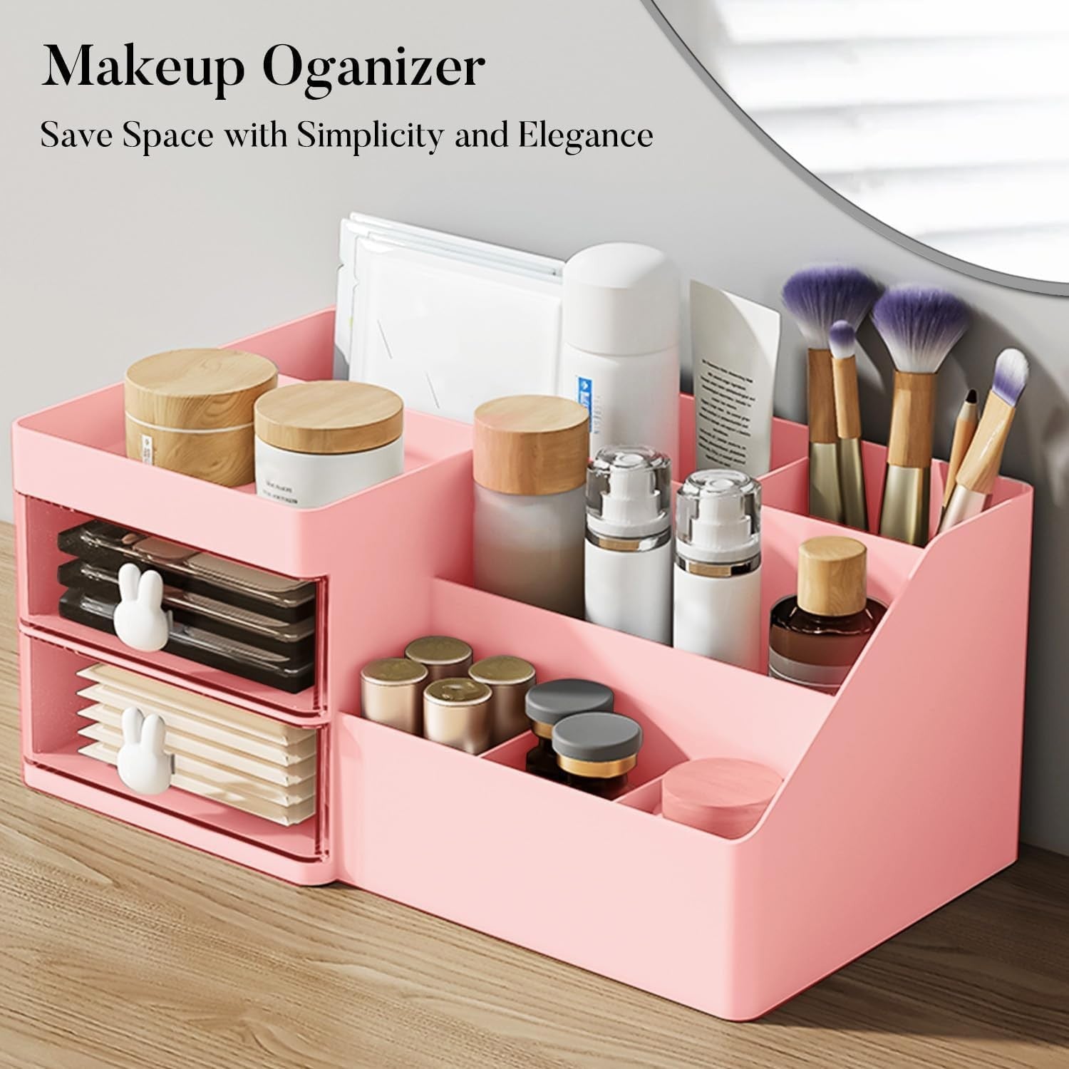 Cutie de Depozitare pentru Birou, Flippy, Pentru Makeup, Papetarie, Organizator Cosmetice, 2 Sertare si Compartimente