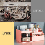 Cutie de Depozitare pentru Birou, Flippy, Pentru Makeup, Papetarie, Organizator Cosmetice, 2 Sertare si Compartimente