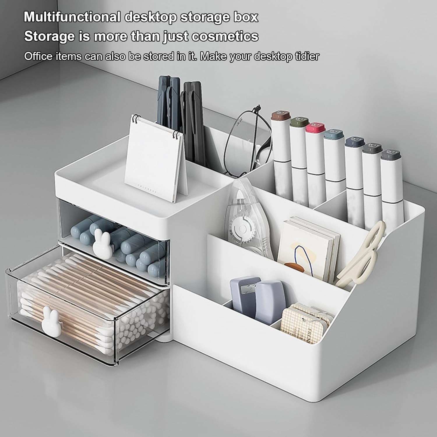 Cutie de Depozitare pentru Birou, Flippy, Pentru Makeup, Papetarie, Organizator Cosmetice, 2 Sertare si Compartimente