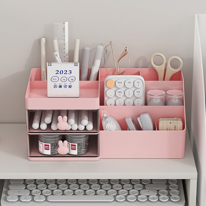 Cutie de Depozitare pentru Birou, Flippy, Pentru Makeup, Papetarie, Organizator Cosmetice, 2 Sertare si Compartimente