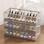 Cutie de Depozitare pentru Pantofi, Flippy, 40x30x21 cm, din Plasa PVC Impermeabila si Cadru de Otel, Pliabila, Fermoar