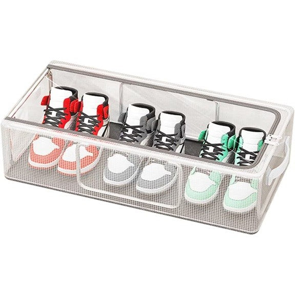 Cutie de Depozitare pentru Pantofi, Flippy, 40x30x21 cm, din Plasa PVC Impermeabila si Cadru de Otel, Pliabila, Fermoar
