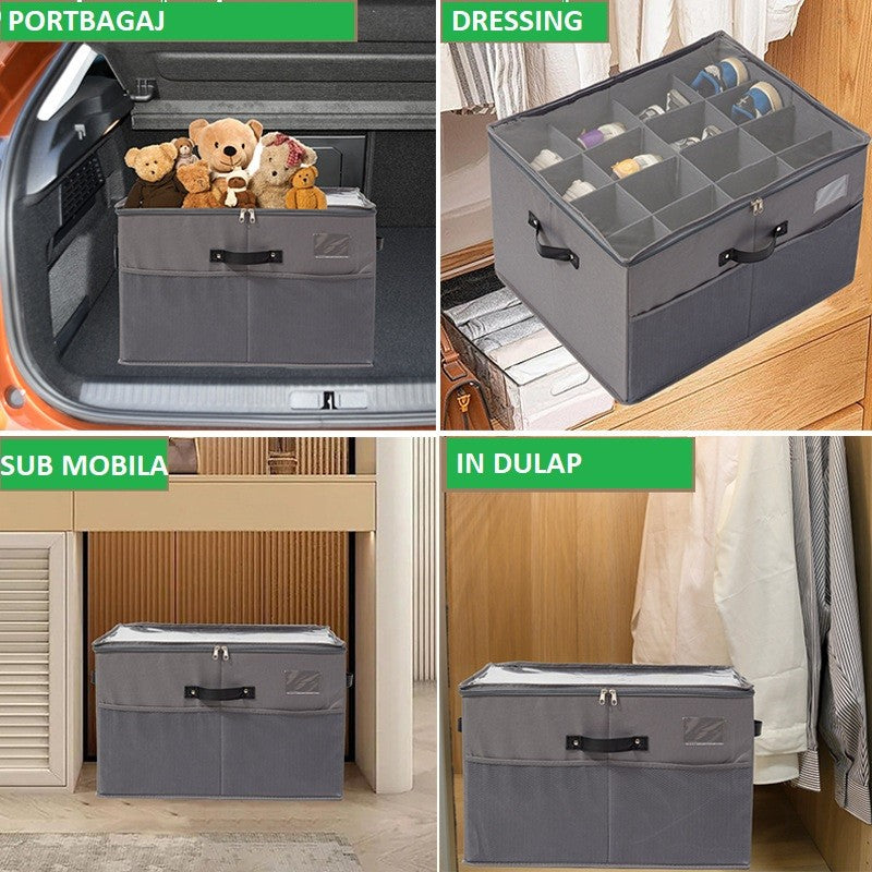 Cutie de Depozitare pentru Pantofi, Flippy, 53x42x33 cm, cu Capac Transparent si Fermoar, din Panza Oxford, Pliabila,