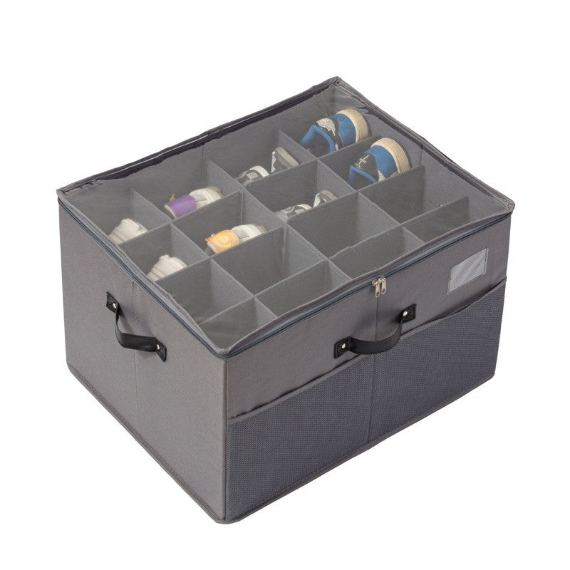 Cutie de Depozitare pentru Pantofi, Flippy, 53x42x33 cm, cu Capac Transparent si Fermoar, din Panza Oxford, Pliabila,