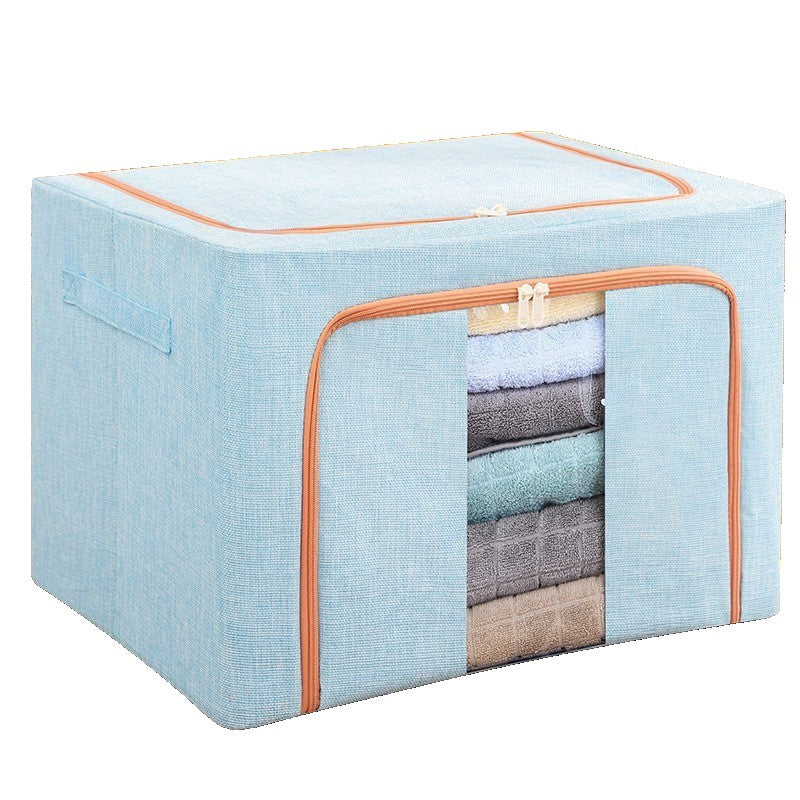 Cutie de Depozitare Pliabila, Flippy, 100 L, din Bumbac si In, 60x42x40 cm, 2 Ferestre, Frontala si Laterala, 2 Usi de
