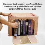 Cutie de Depozitare Pliabila, Flippy, 100 L, din Bumbac si In, 60x42x40 cm, Fereastra Frontala, 2 Usi de Acces cu