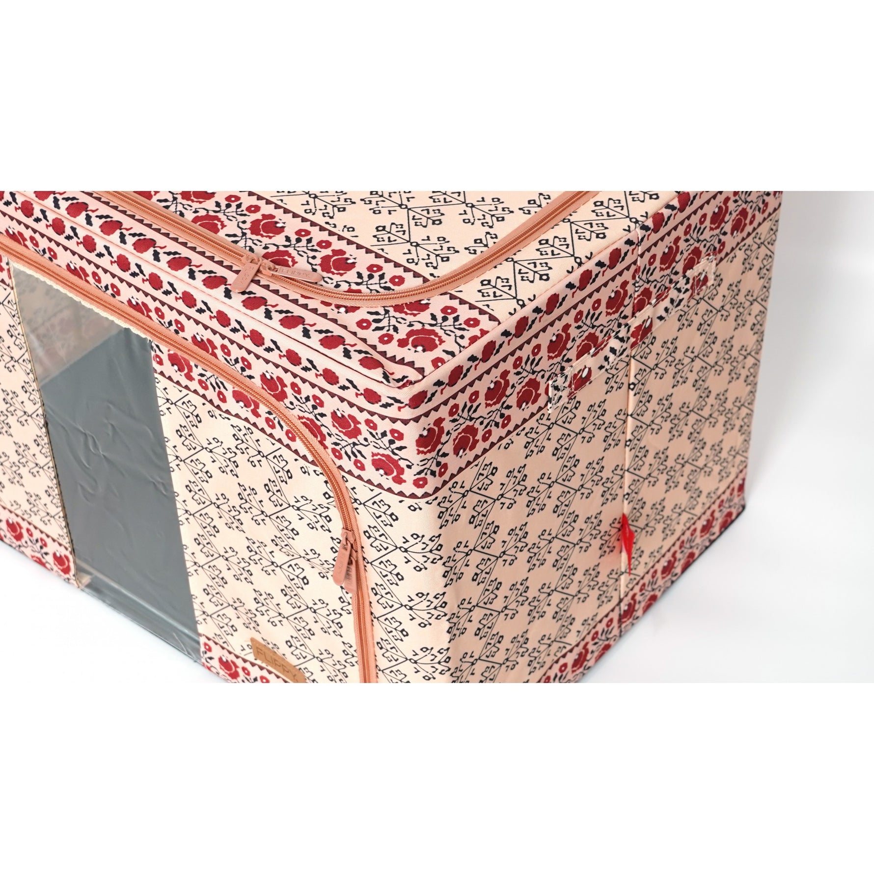 Cutie de Depozitare Pliabila, Flippy,100 L din Bumbac si In, 60X42X40 cm, Fereastra Frontala, 2 Usi de Acces cu Fermoar