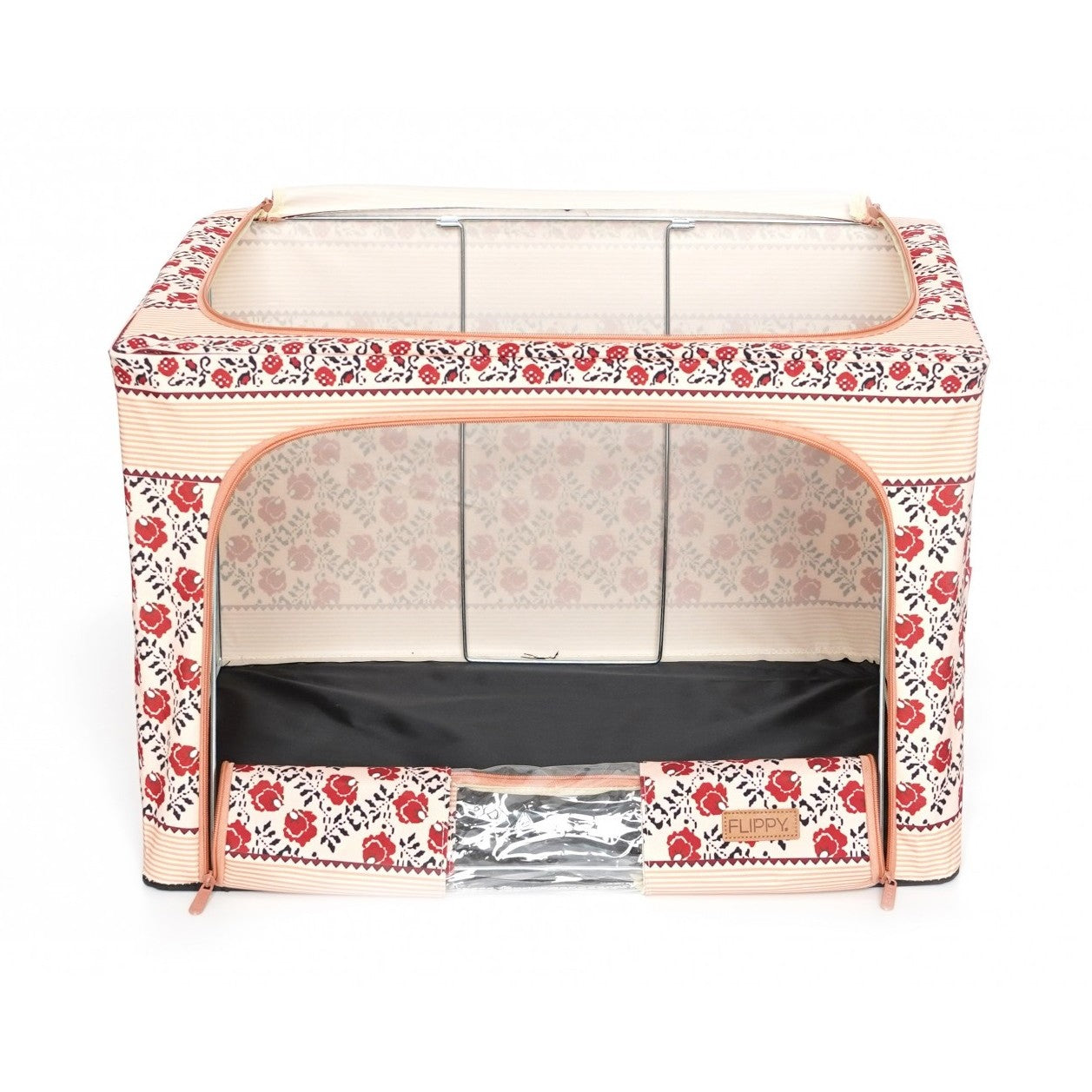 Cutie de Depozitare Pliabila, Flippy,100 L din Bumbac si In, 60X42X40 cm, Fereastra Frontala, 2 Usi de Acces cu Fermoar